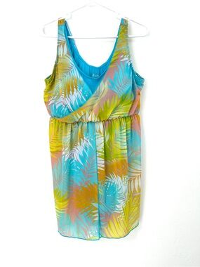Denim & Co. Beach Printed V-Neck Surplice Layered Swim Dress Size 16 NWOT
